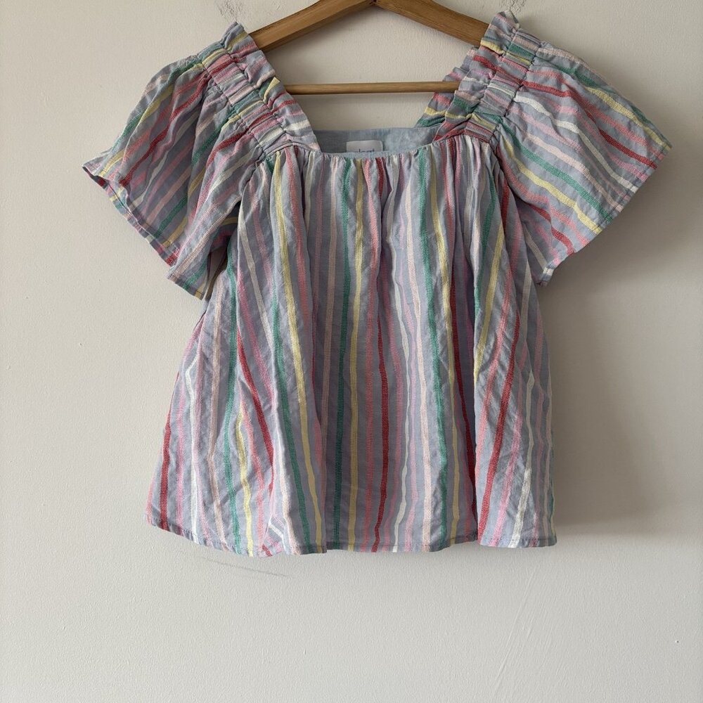 PLEAT Kids Girl Striped Blouse Top Cotton Size 10 Years Easter Preppy Rainbow‎